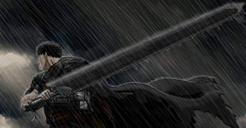 Man with Large Sword — Black, Dramatic, Night