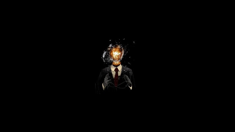 Man with Lightbulb Head — Black, Dramatic, Digital Art, Suit, Tie