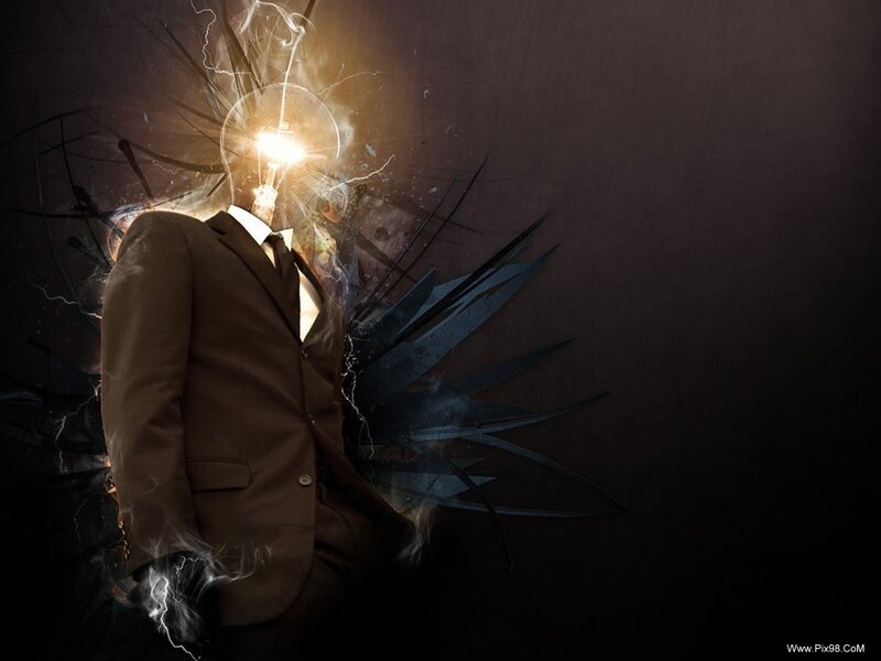 Man with Lightbulb Head — Black, Dramatic