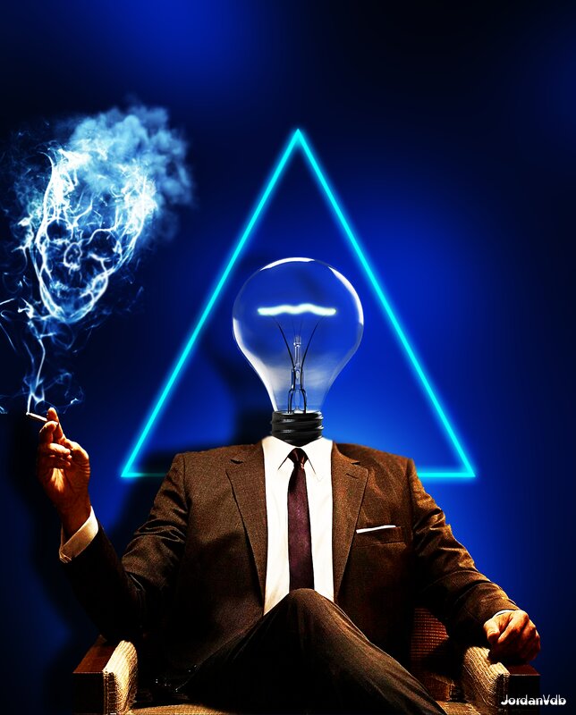 Man with Lightbulb Head — Blue, Dramatic