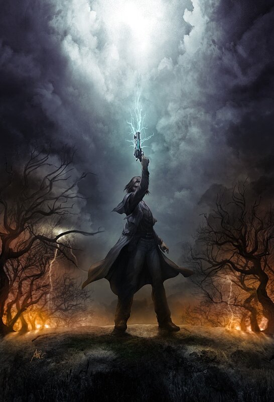 Man with lightning gun