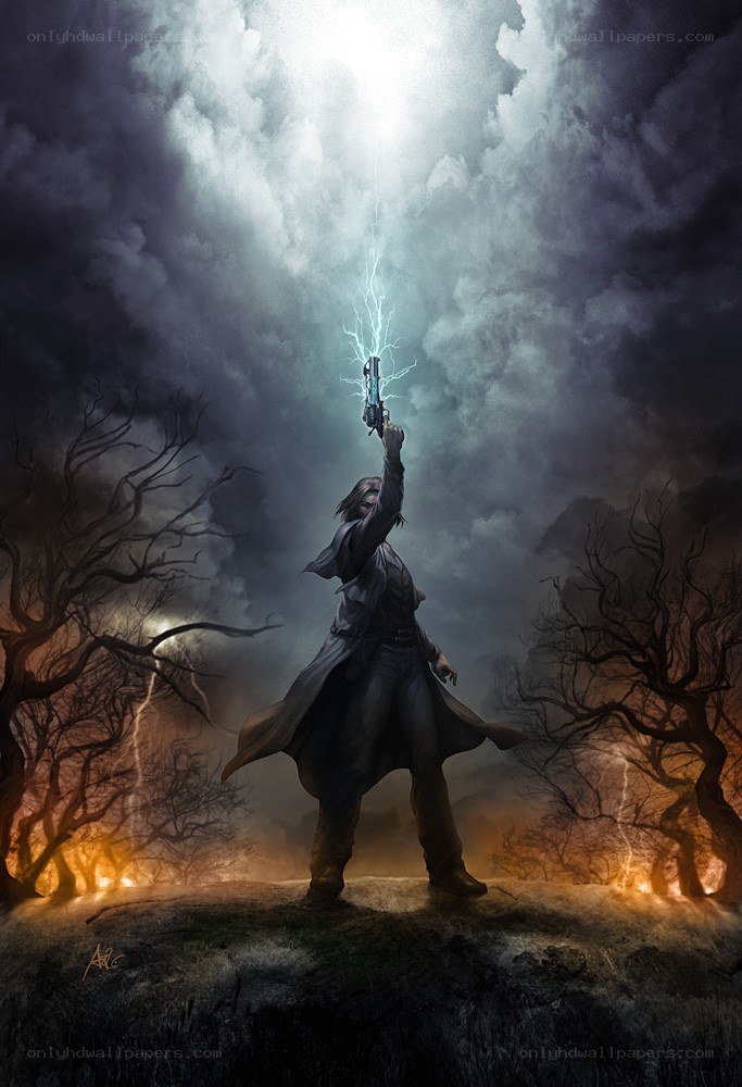 Man with lightning gun