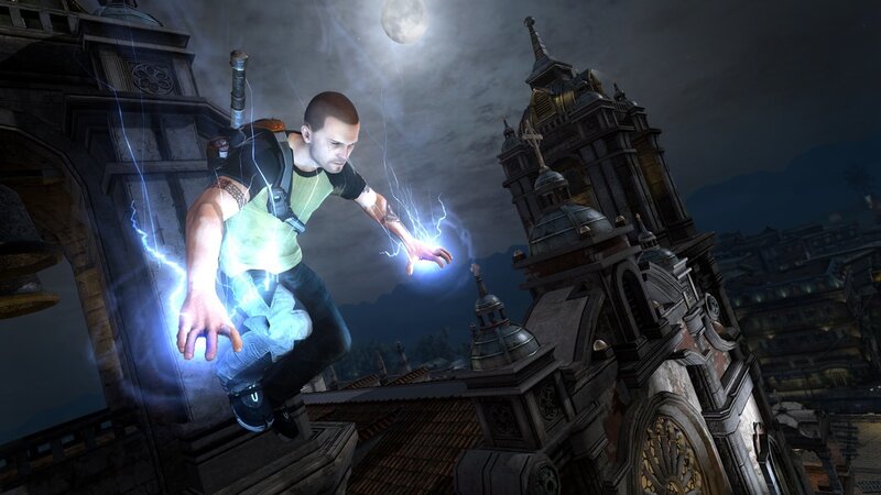 man with lightning powers on rooftop