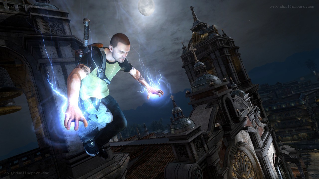 man with lightning powers on rooftop