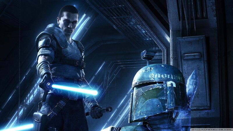 Man with Lightsaber — Blue, Dramatic, Night