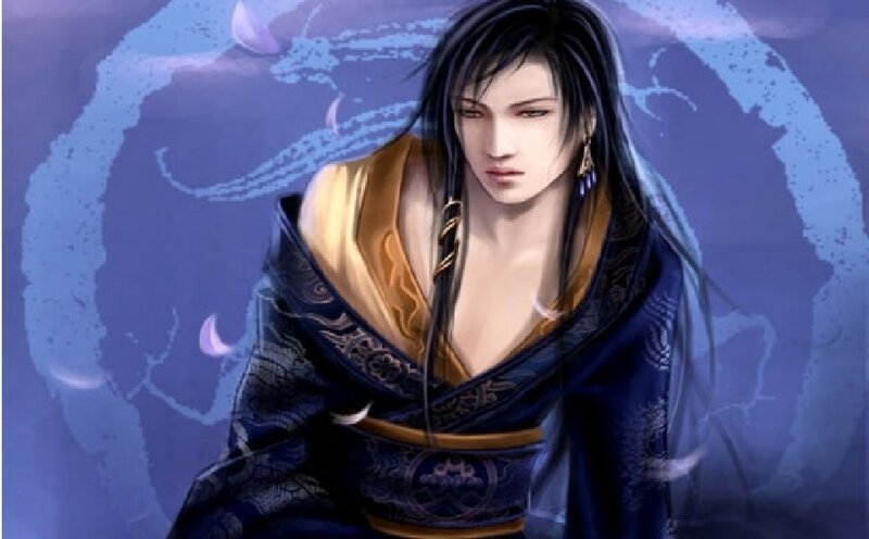 Man with Long Black Hair — Blue
