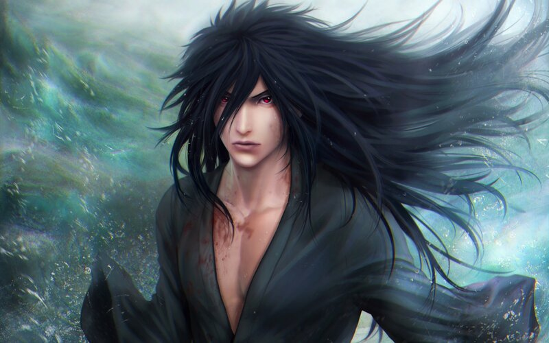 Man with Long Black Hair — Dramatic, Digital Art, Red Eyes