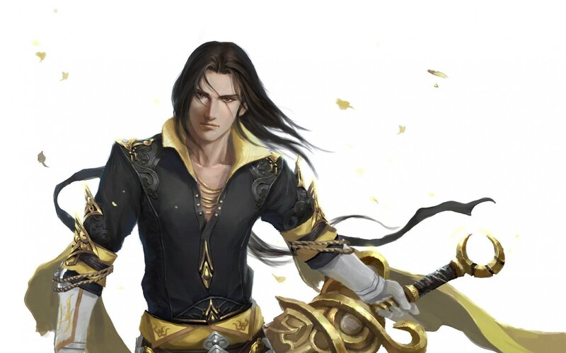 Man with Long Black Hair — Dramatic, Digital Art, Sword