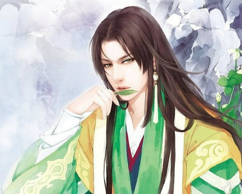Man with Long Dark Hair — Green, Calm