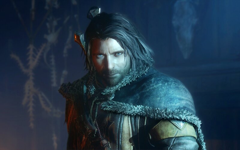 Man with Long Hair and Beard — Blue, Dark, Serious