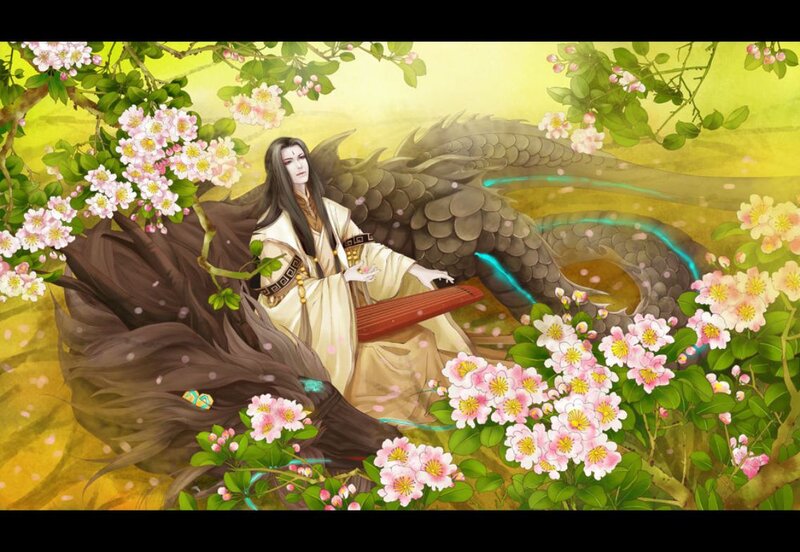 Man with Long Hair and Dragon — Yellow