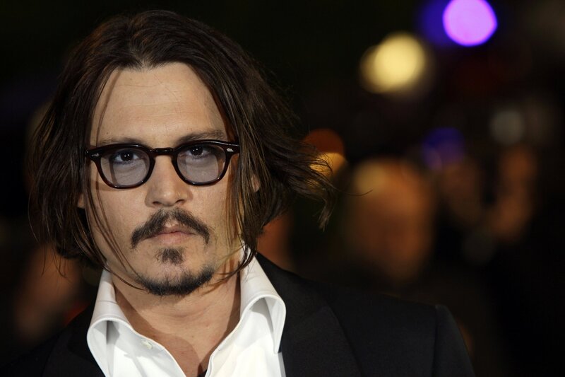 Man with Long Hair and Glasses — Black, Serious