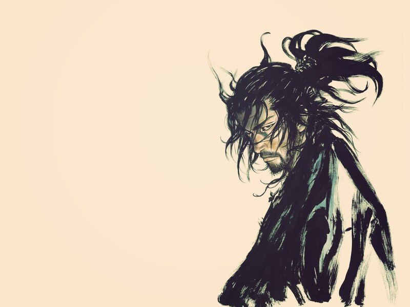Man with Long Hair — Black, Dramatic, Manga, Beard, Clothing