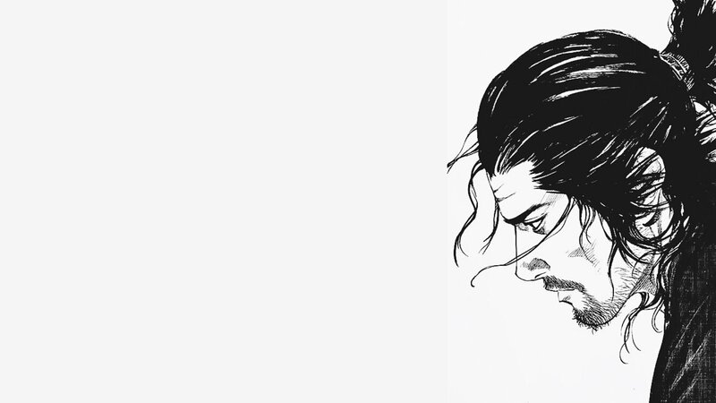 Man with Long Hair — Black, Dramatic, Manga, Beard, Profile