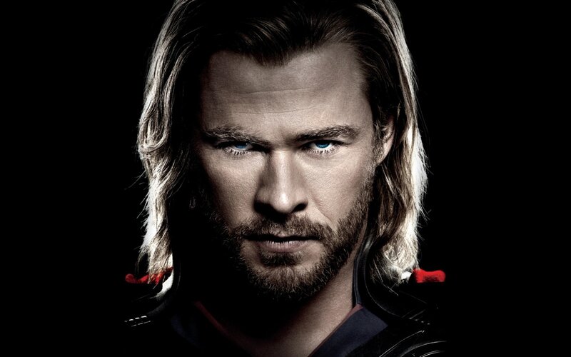 Man with Long Hair — Black, Dramatic, Photograph, Beard, Blue Eyes, Red Accents