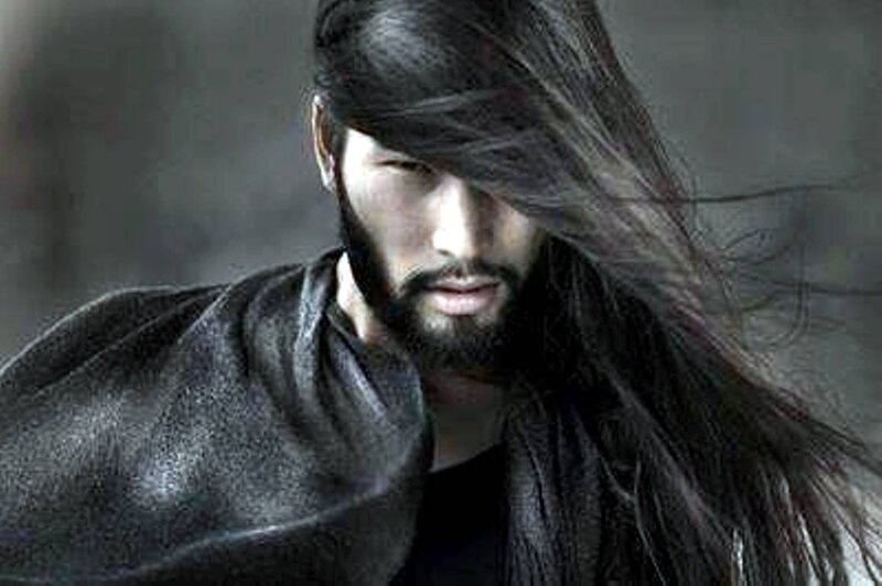 Man with Long Hair — Black, Dramatic, Photograph, Beard, Cloak