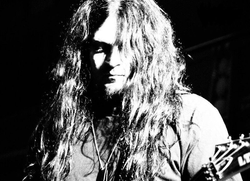 Man with Long Hair — Black, Dramatic, Photograph, Guitar