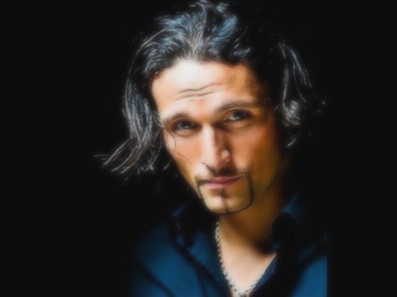 Man with Long Hair — Black, Dramatic, Photograph, Necklace