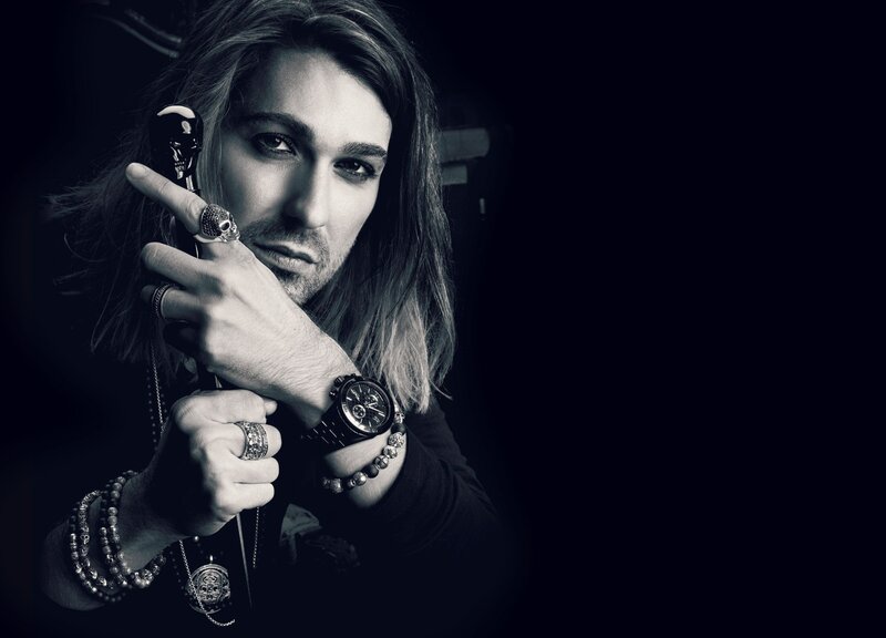 Man with Long Hair — Black, Dramatic, Photograph, Skull Ring