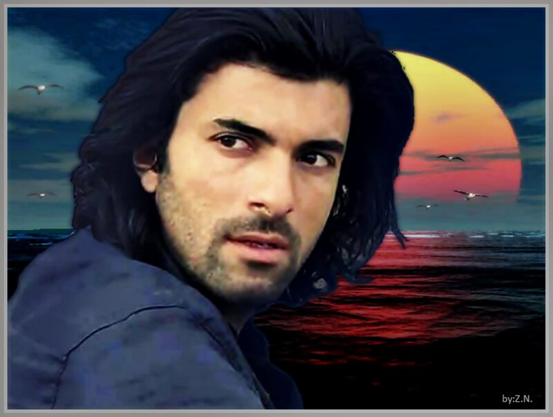 Man with Long Hair — Blue, Dramatic, Sunset, Digital Art, Seagulls