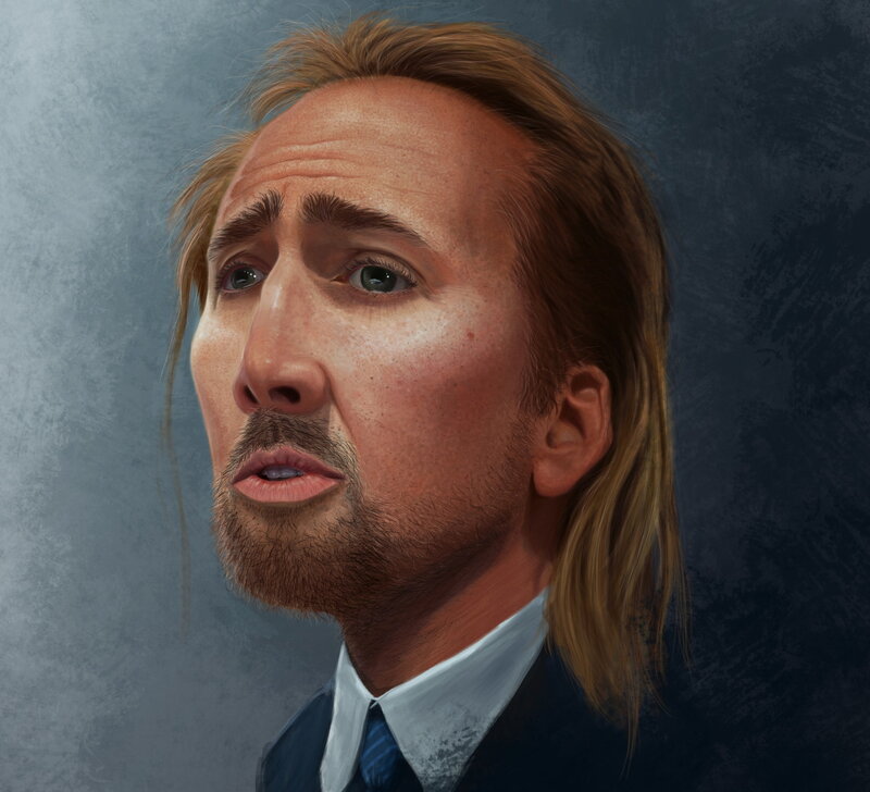 Man with Long Hair — Blue, Serious, Digital Art