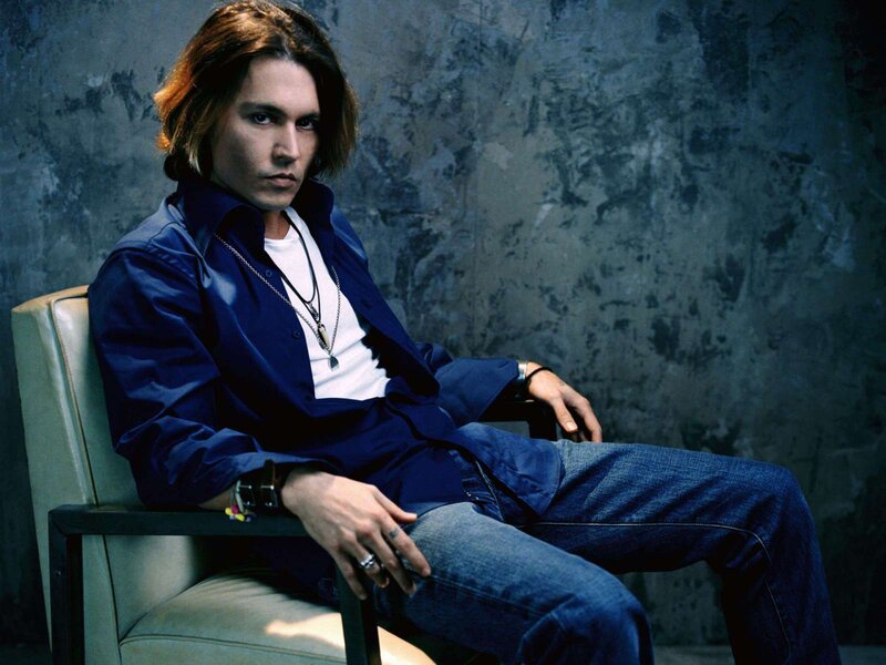 Man with Long Hair — Blue, Serious, Photograph, Chair