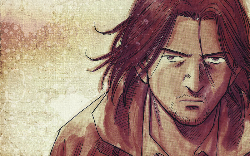 Man with Long Hair — Brown, Serious, Manga, Long Hair