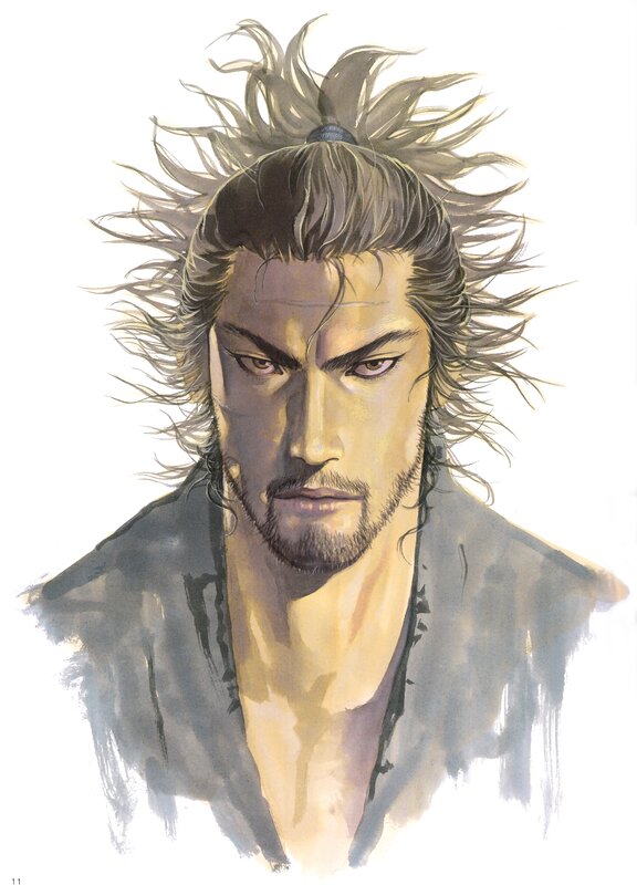 Man with Long Hair — Brown, Serious, Manga