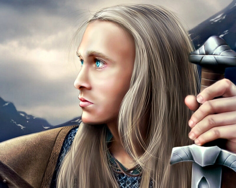 Man with Long Hair — Gray, Dramatic, Digital Art