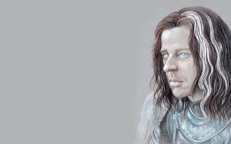 Man with Long Hair — Gray, Serious, Illustration