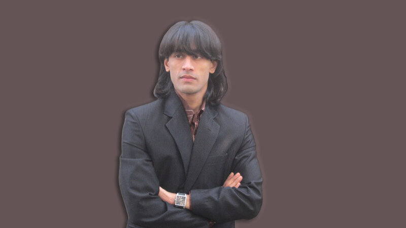Man with Long Hair — Gray, Serious, Photograph