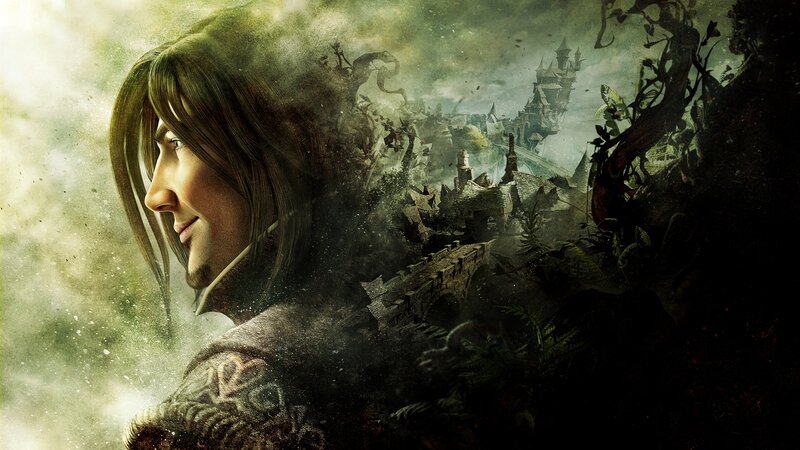 Man with Long Hair — Green, Dramatic, Digital Art, Castle