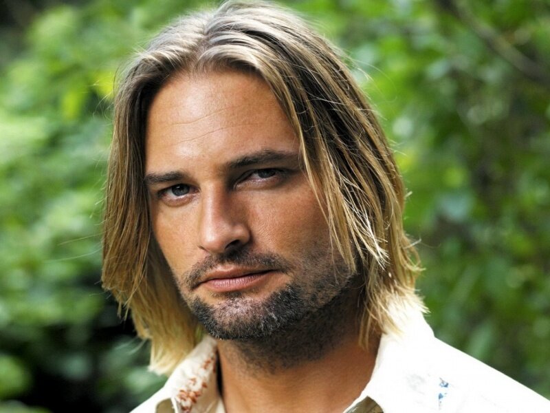 Man with Long Hair — Green, Serious