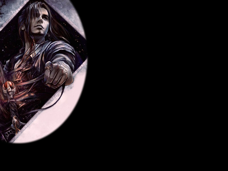 Man with Long Hair Holding Sword — Black