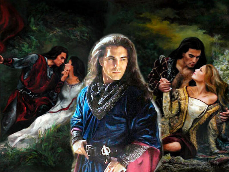Man with Long Hair in Blue