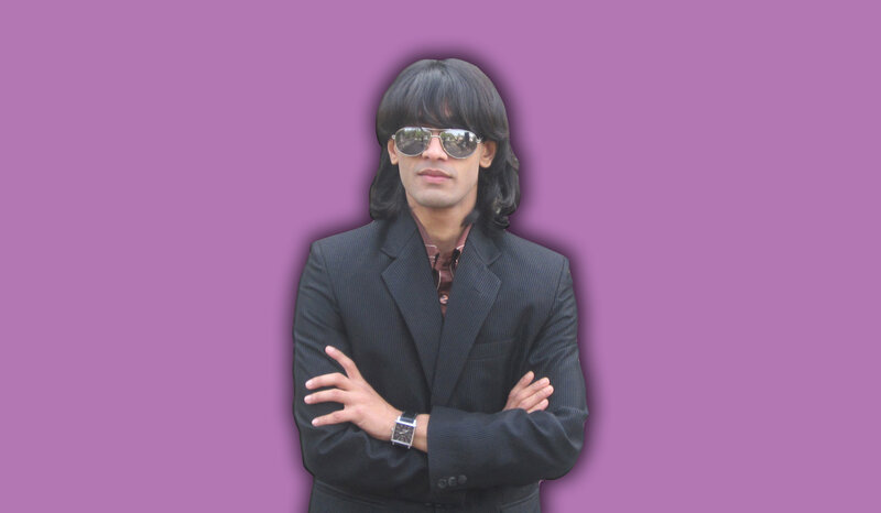 Man with Long Hair — Purple, Confident