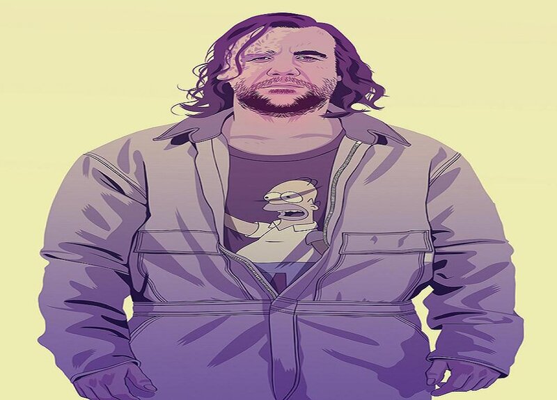Man with Long Hair — Purple, Serious