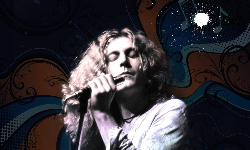 Man with Long Hair Singing — Blue