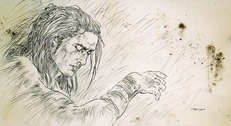 man with long hair sketch
