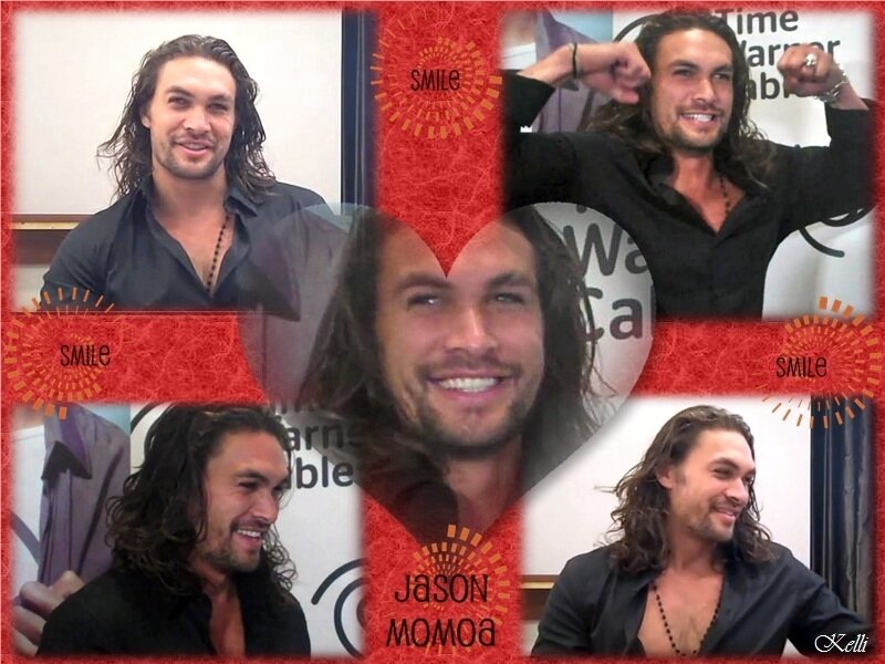 Man with Long Hair Smiling — Red