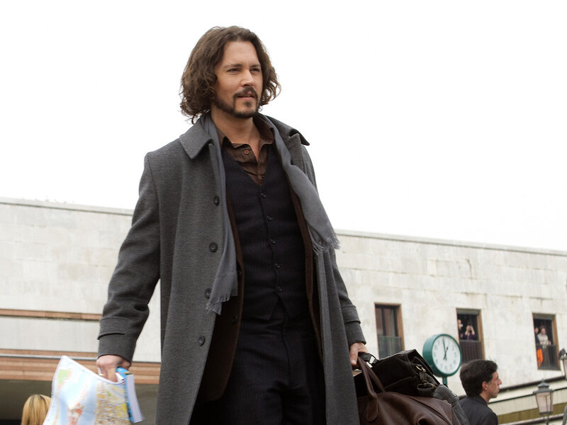 Man with Long Hair Walking — Gray