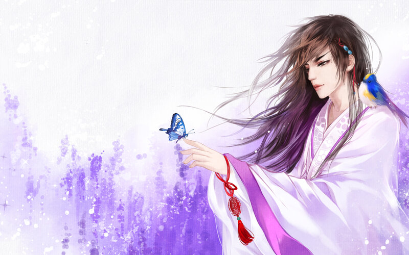 Man with Long Hair — White, Serene, Digital Art