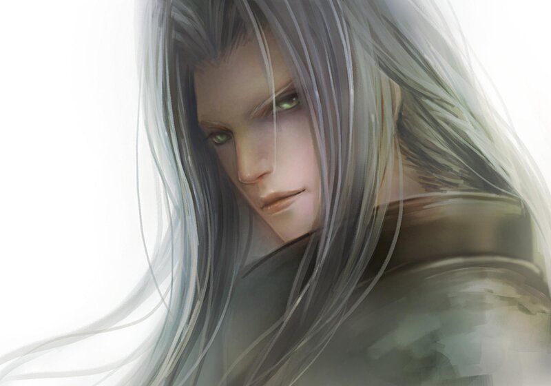 Man with Long Silver Hair — White