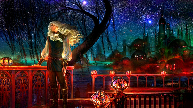 Man with Long White Hair — Blue