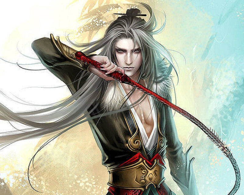 Man with Long White Hair — Dramatic