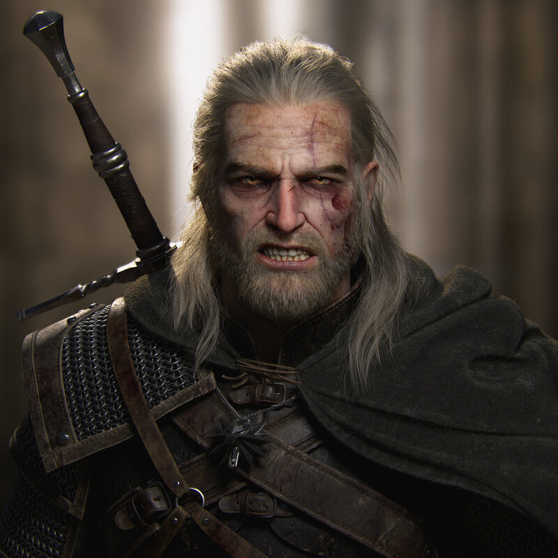 Man with Long White Hair — Gray