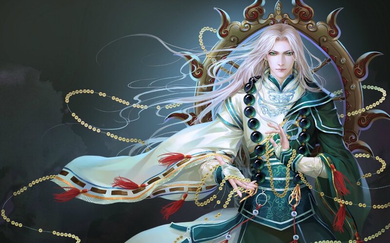 Man with Long White Hair — Green