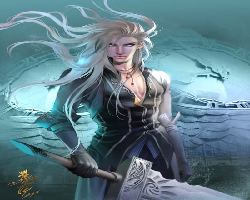 Man with Long White Hair — Teal