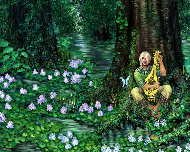 Man with Lute in Forest