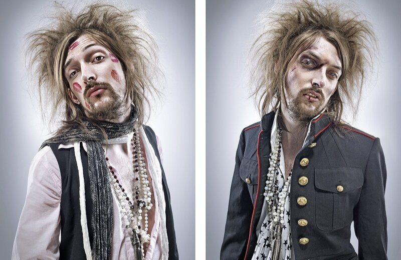 man with messy hair and makeup